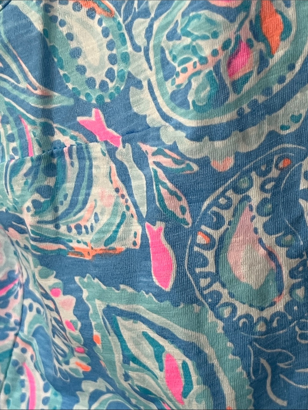 Lilly Pulitzer Zanzibar Blue Fish Kiss Paisley V-Neck Sleeveless Gigi Tank NWOT - Picture 3 of 6
